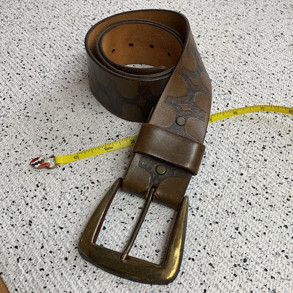 Incredible Vintage Stamped Leather Belt with Brass Buckle - Picture 3 of 5